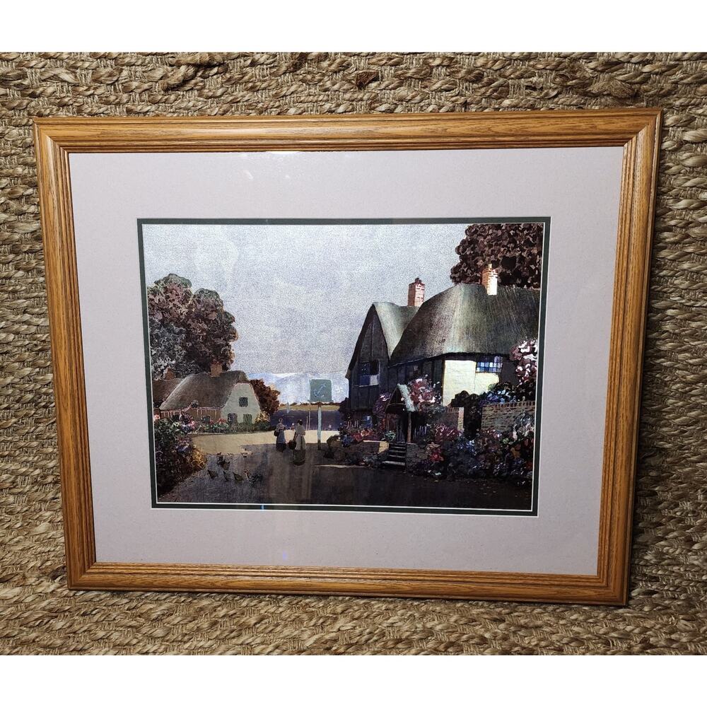 Vintage Framed Art Foil Lithograph Earnest Uden Franklin Anchor Inn Cottage
